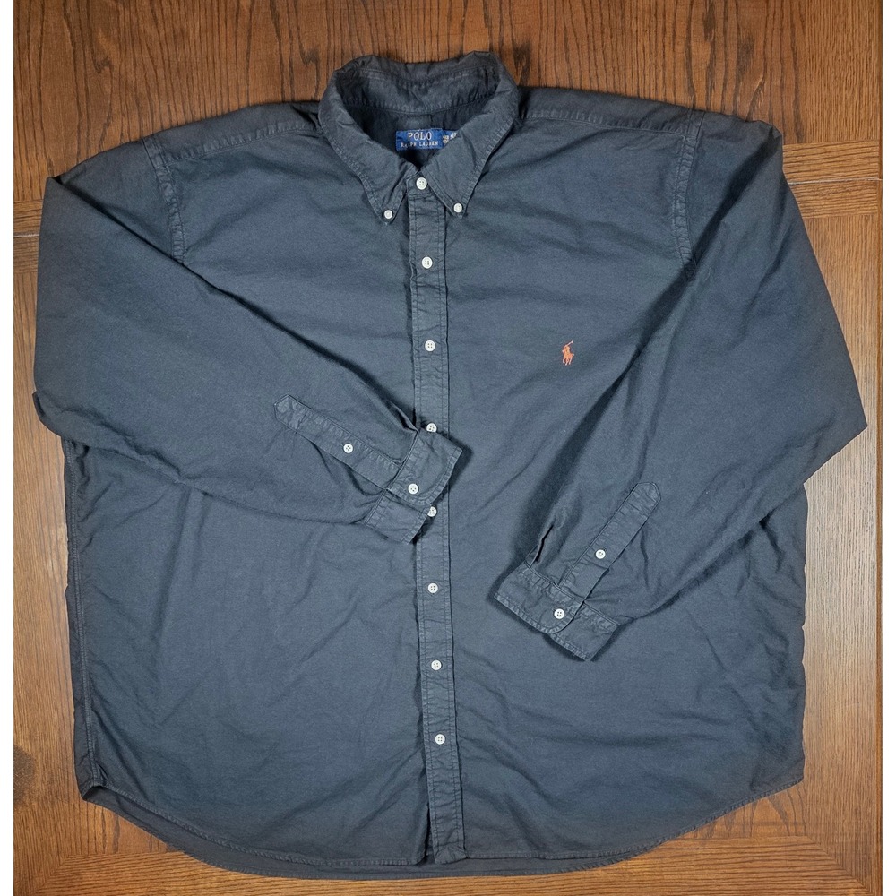 Polo Ralph Lauren Mens 4XB Black Cotton Long Sleeve Button Down Shirt Red Pony